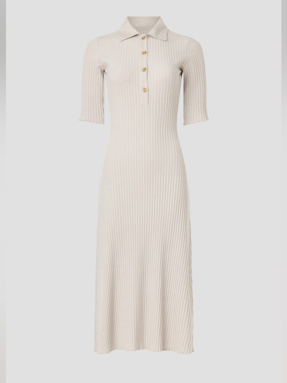VINCE Ribbed Polo Midi Dress in Cream